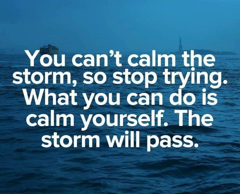 You can't calm the storm, so stop trying. What you can do is calm yourself. The storm will pass.